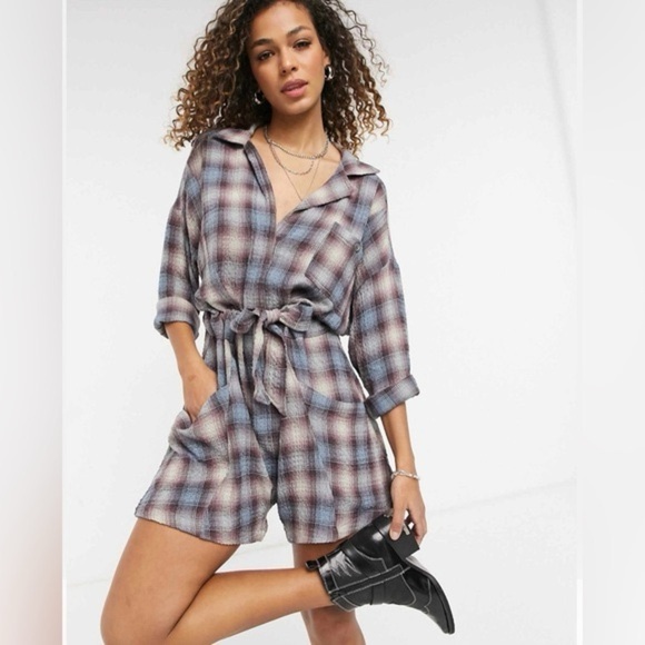 Free People Pants - Free people before I let you go plaid romper